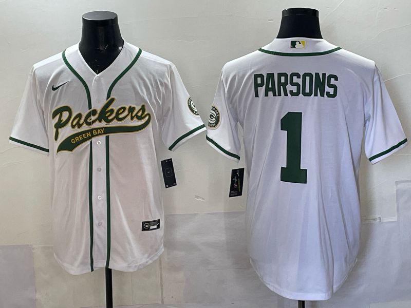 Men 2025 Green Bay Packers #1 Parsons white Joint Name Nike Limited NFL Jersey style 001